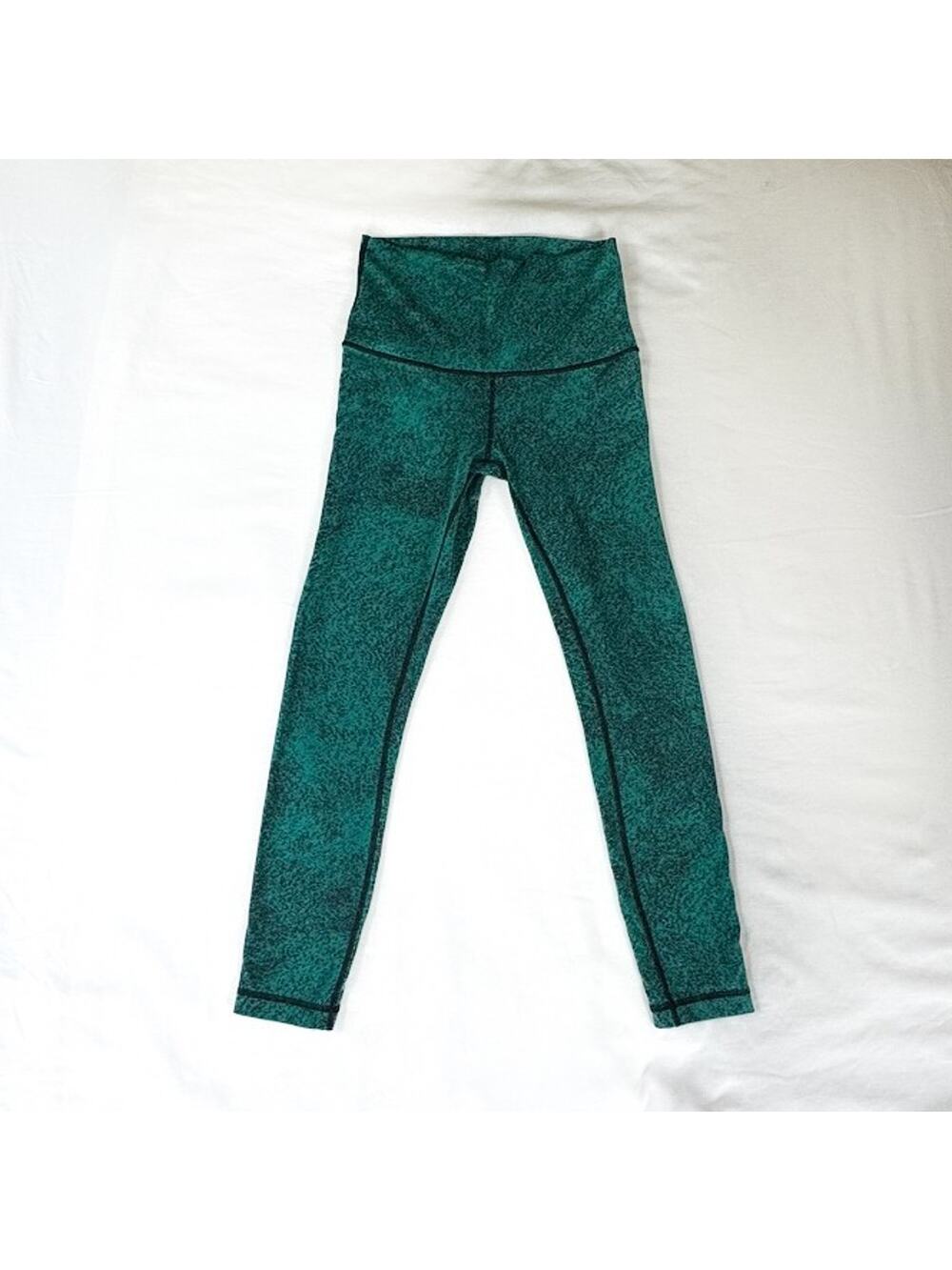 Lululemon Wunder Under High Rise Leggings Size 8 Teal Black Print Full Length